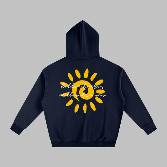 "Golden Hours" Oversize Fleeced Hoodie-Navy blue