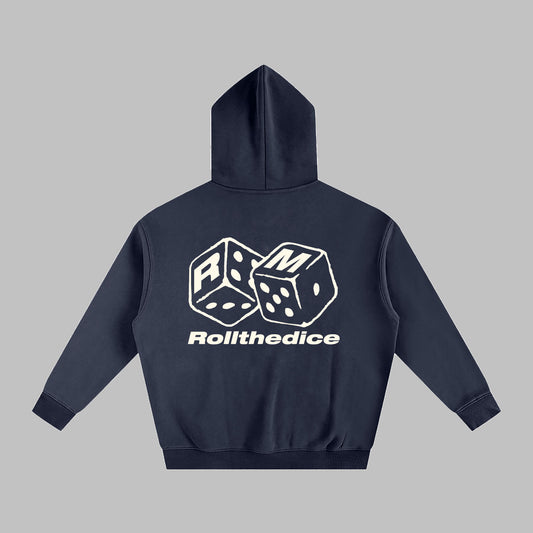 "Luck in Motion" Oversize Fleeced Hoodie -  Navy Blue